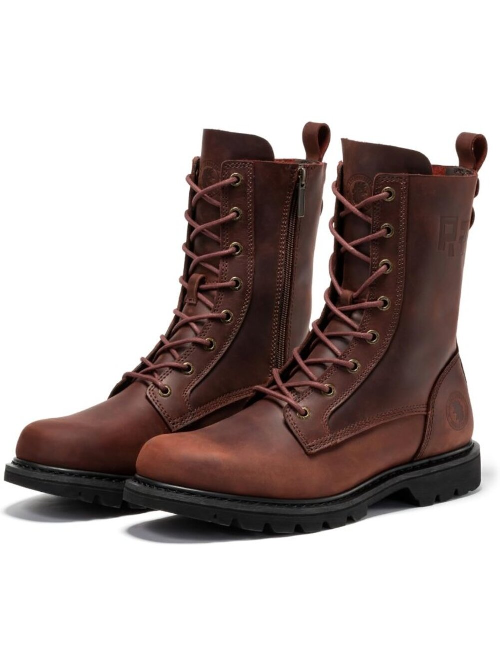 8" Zipper Motorcycle Combat Boots - Soft Toe Oiled Leather, Slip-Resistant Sole
